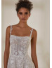 Square Neck Ivory Embroidered Lace Tulle Floral Wedding Dress